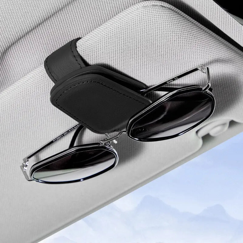 PU Leather Car Sun Visor Sunglasses & Card Clip Holder Car Visor Organizer Qme