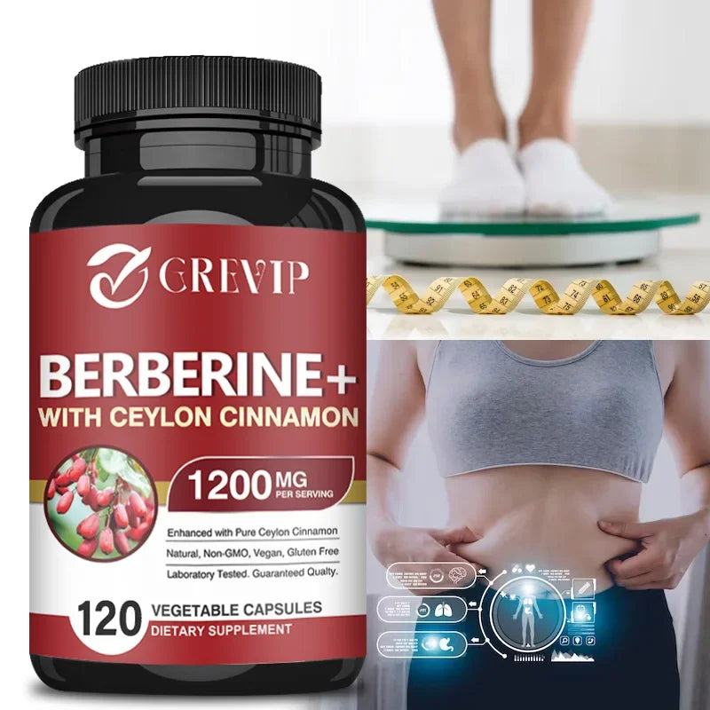 Berberine 1200mg + Ceylon Cinnamon – 120 Vegan Capsules Herbal Supplement Qst