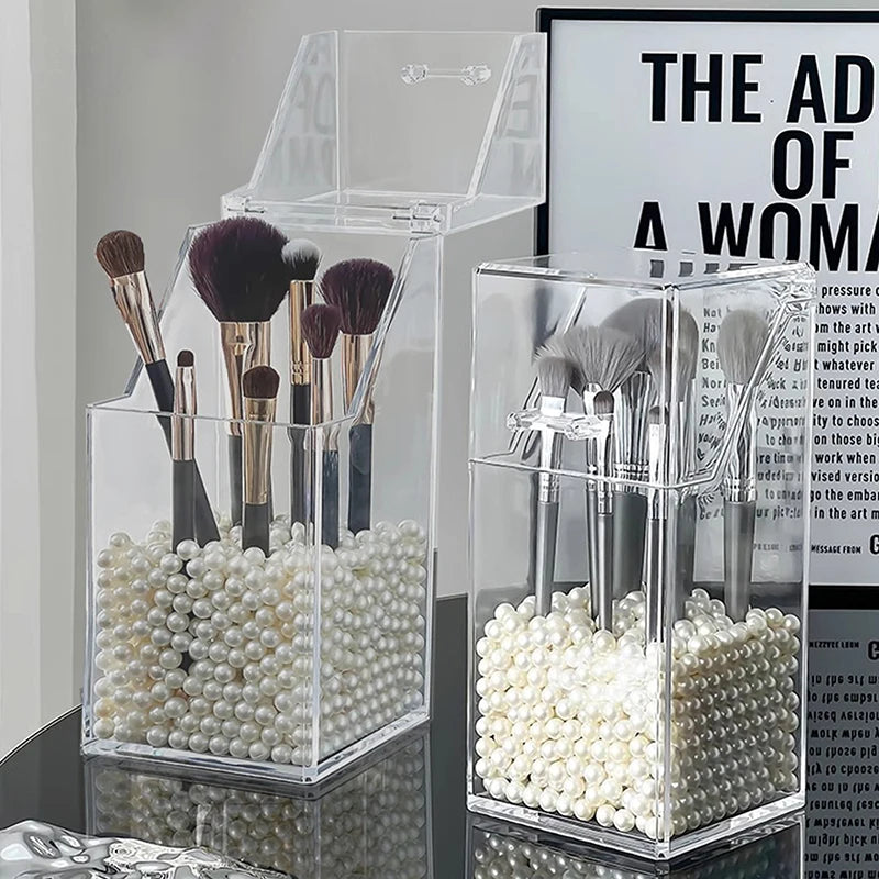 Transparent Makeup Brush Holder Cup with Dust-Proof Lid Makeup Brush Organizer Qst