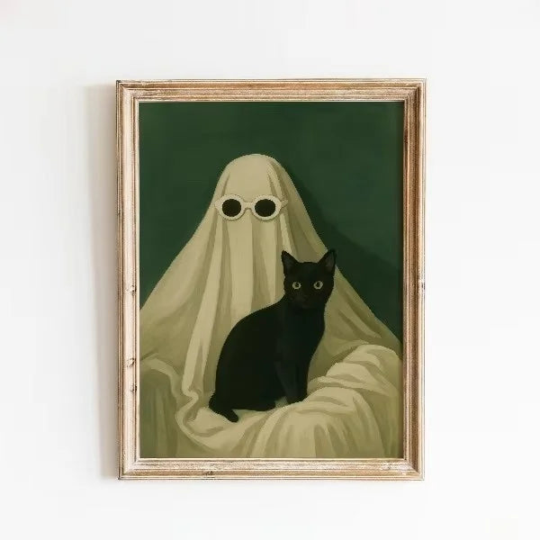 Peeping Black Cat Canvas Wall Art – Funny Minimalist Poster