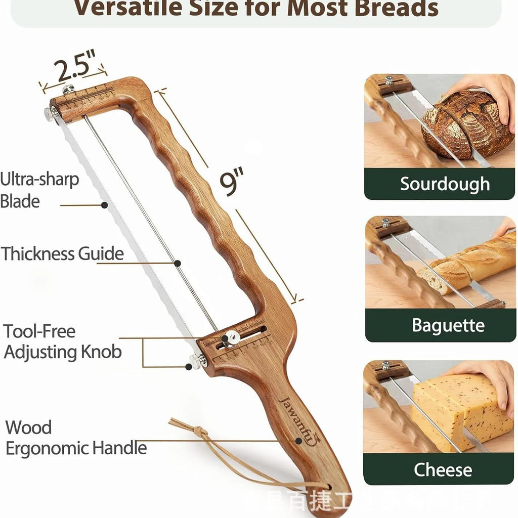 Wooden Bow Bread Slicer Knife – Adjustable Serrated Cutter Bread Slicer Knife Qst