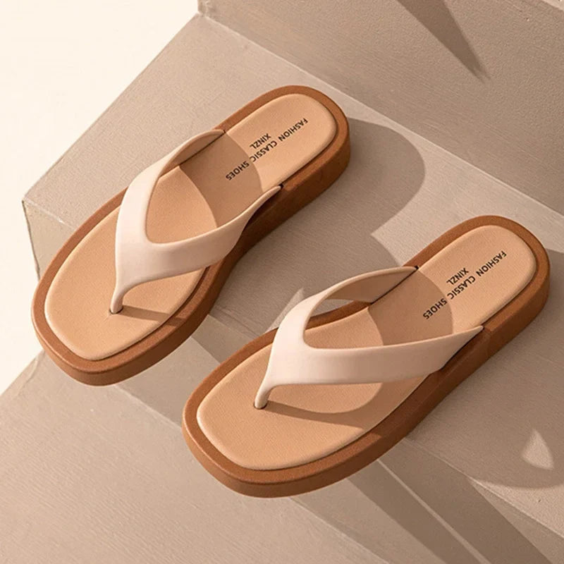 Women's Platform Flip Flops – Thick Bottom Leather Sandals Platform Flip Flops Qme XS 40
