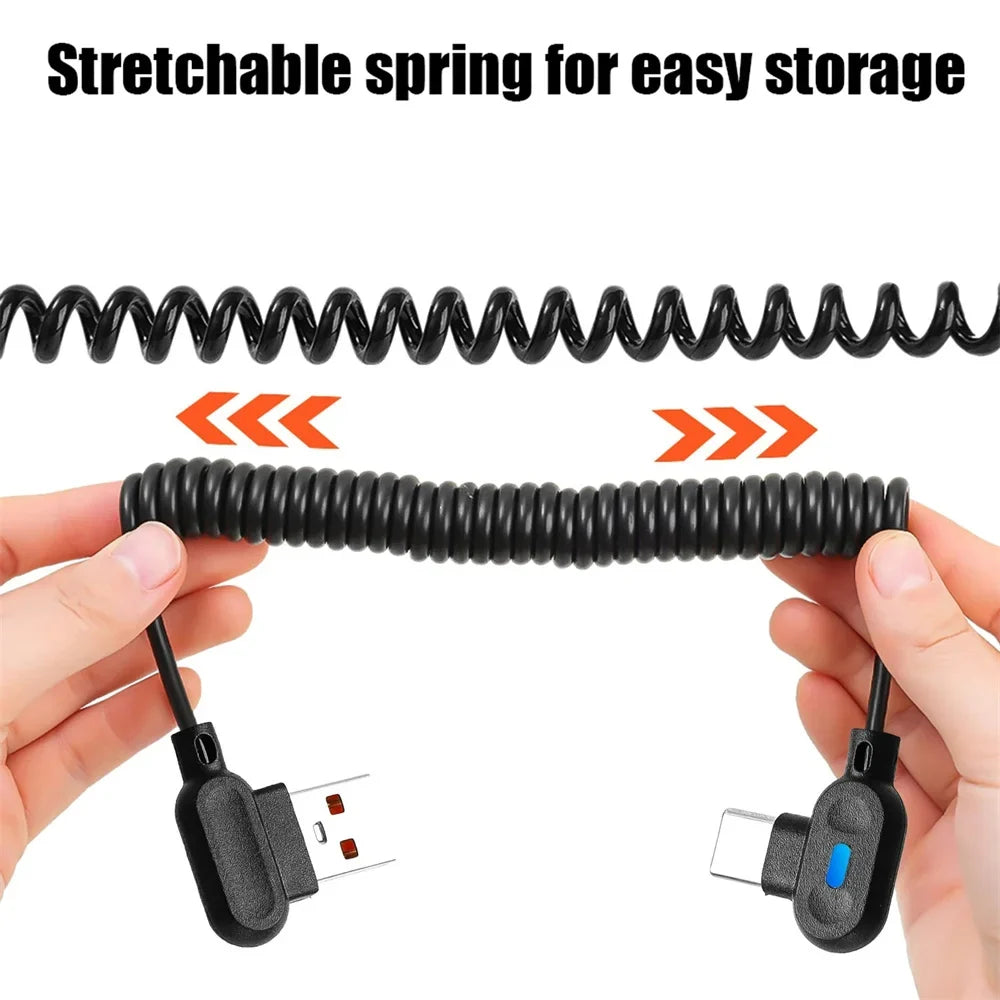 USB-C 90° Elbow Coiled Fast Charging Spring Cable 1m USB-C Charging Cable Qme
