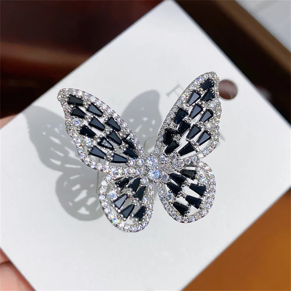 Colorful Butterfly Zircon Adjustable Ring – 12 Gem Colors Statement Ring Qme baihei