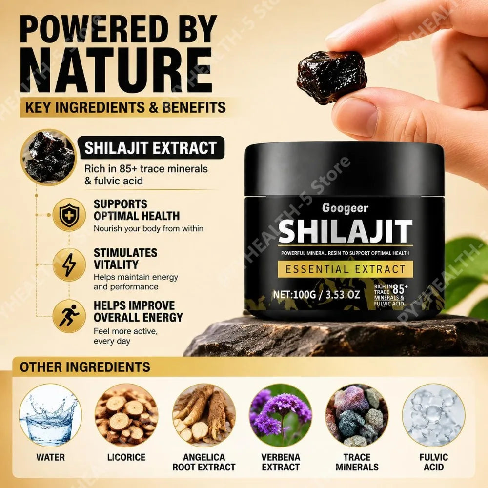 Shilajit Extract Powder – 85+ Trace Minerals & Fulvic Acid 100g Dietary Supplement Qst
