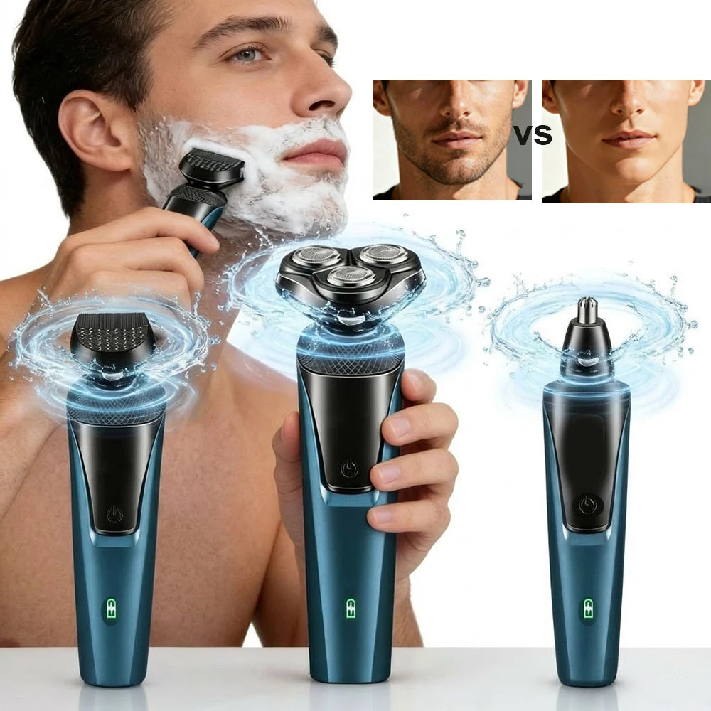 Men's Rechargeable Rotary Electric Shaver – 4D Floating Heads Electric Rotary Shaver Qst