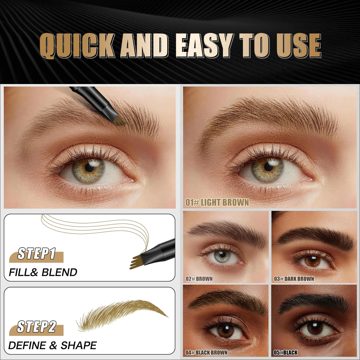 4-Point Liquid Eyebrow Pen – 5 Colors, Waterproof Brow Pencil Liquid Eyebrow Pen Qme
