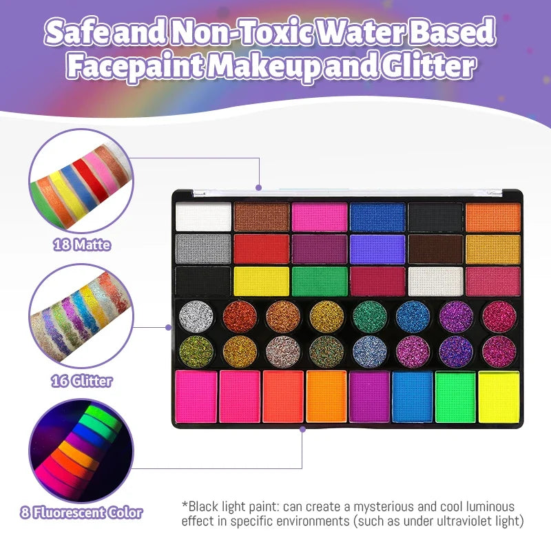 42 Colors Kids Face Paint Kit – Non-Toxic Water Activated Face Paint Kit Qme