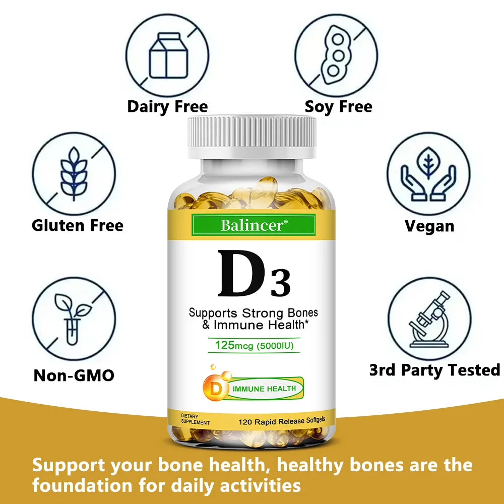 Vitamin D3 5000 IU – Gluten Free Non-GMO Bone & Immune Support Vitamin D Supplement Qst