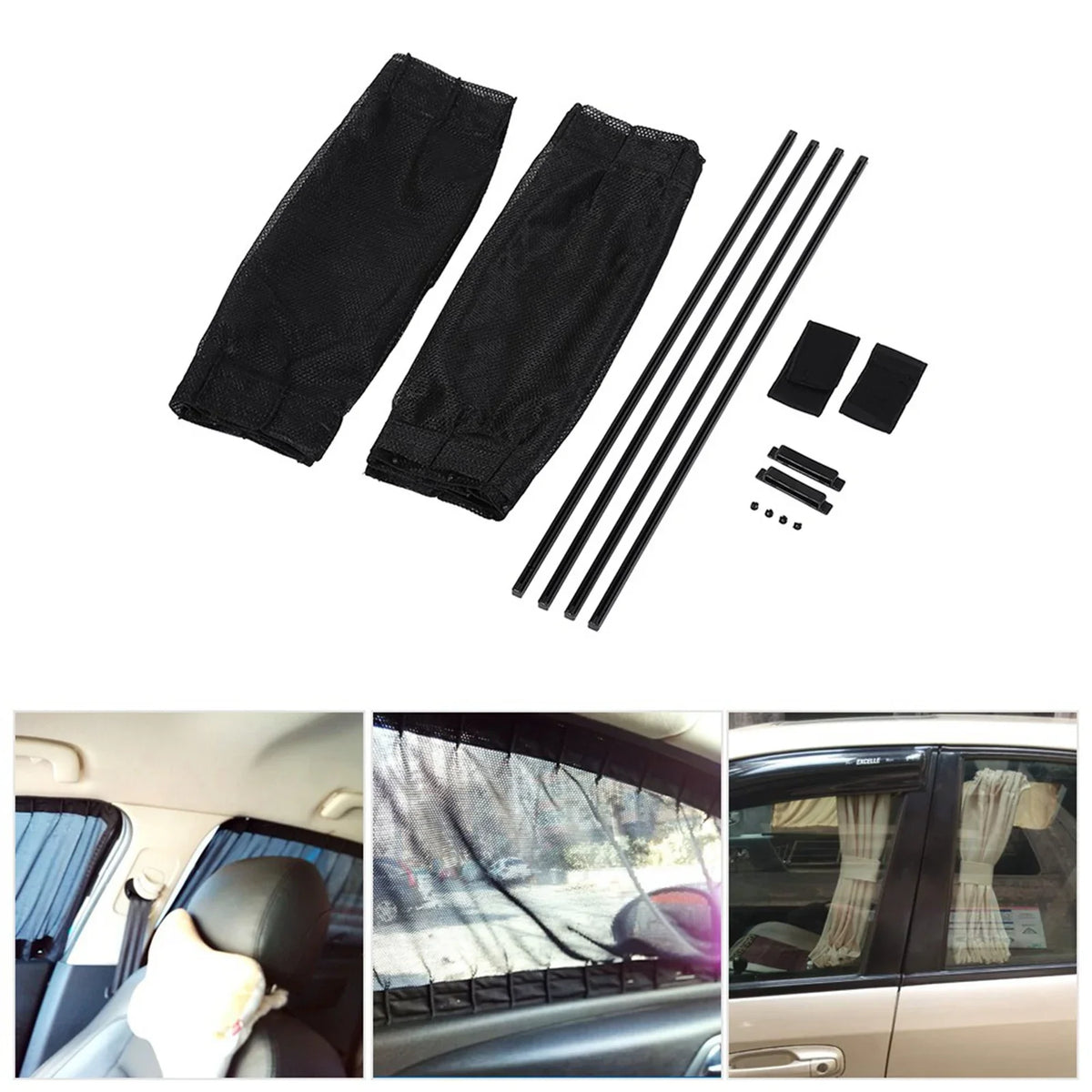 Foldable Car Window Sun Shade Curtains – Adjustable Set of 2 Car Window Sunshade Qme