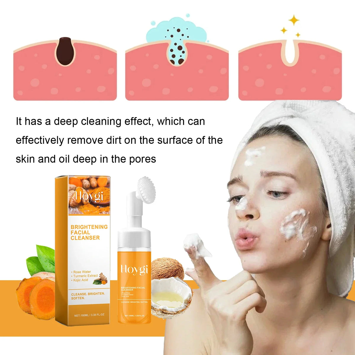 Turmeric & Kojic Acid Deep Cleansing Foam | Brightening Cleanser Facial Cleanser Qme