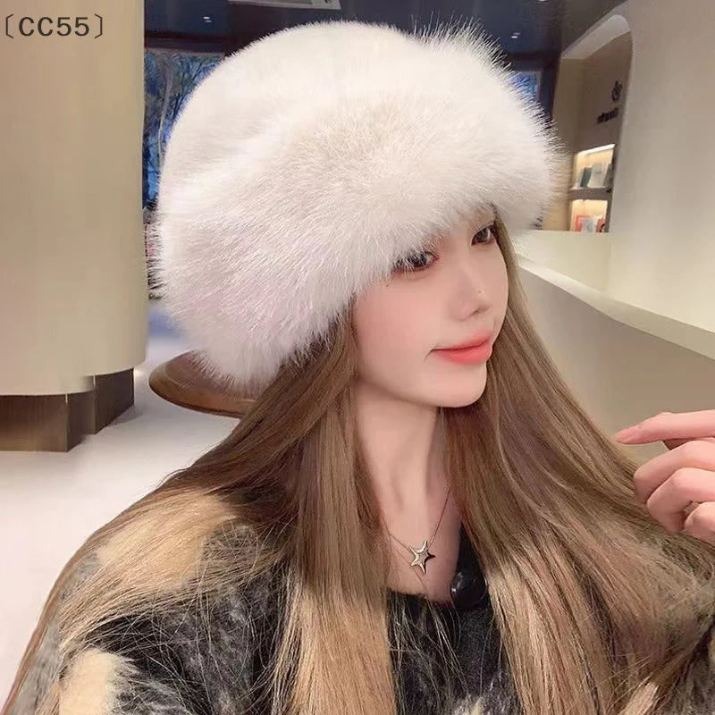 Women's Fluffy Plush Fur Hat – Warm Brimless Winter Cap Winter Plush Hat Qst