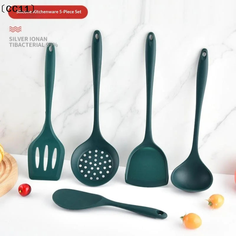 5-Piece Silicone Kitchen Utensil Set – Spoon, Spatula & Colander Silicone Utensil Set Qme