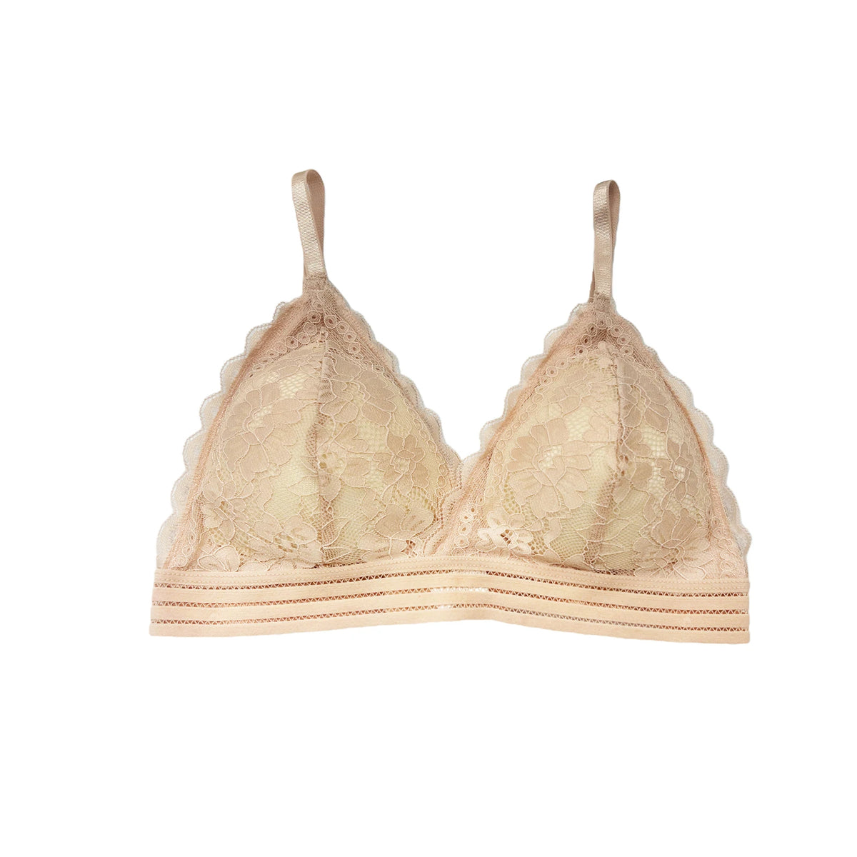 Zeriluna Deep V Triangle Bralette – Wire-Free Lace for Women Lace Bralette Qst Skin Color 2XL