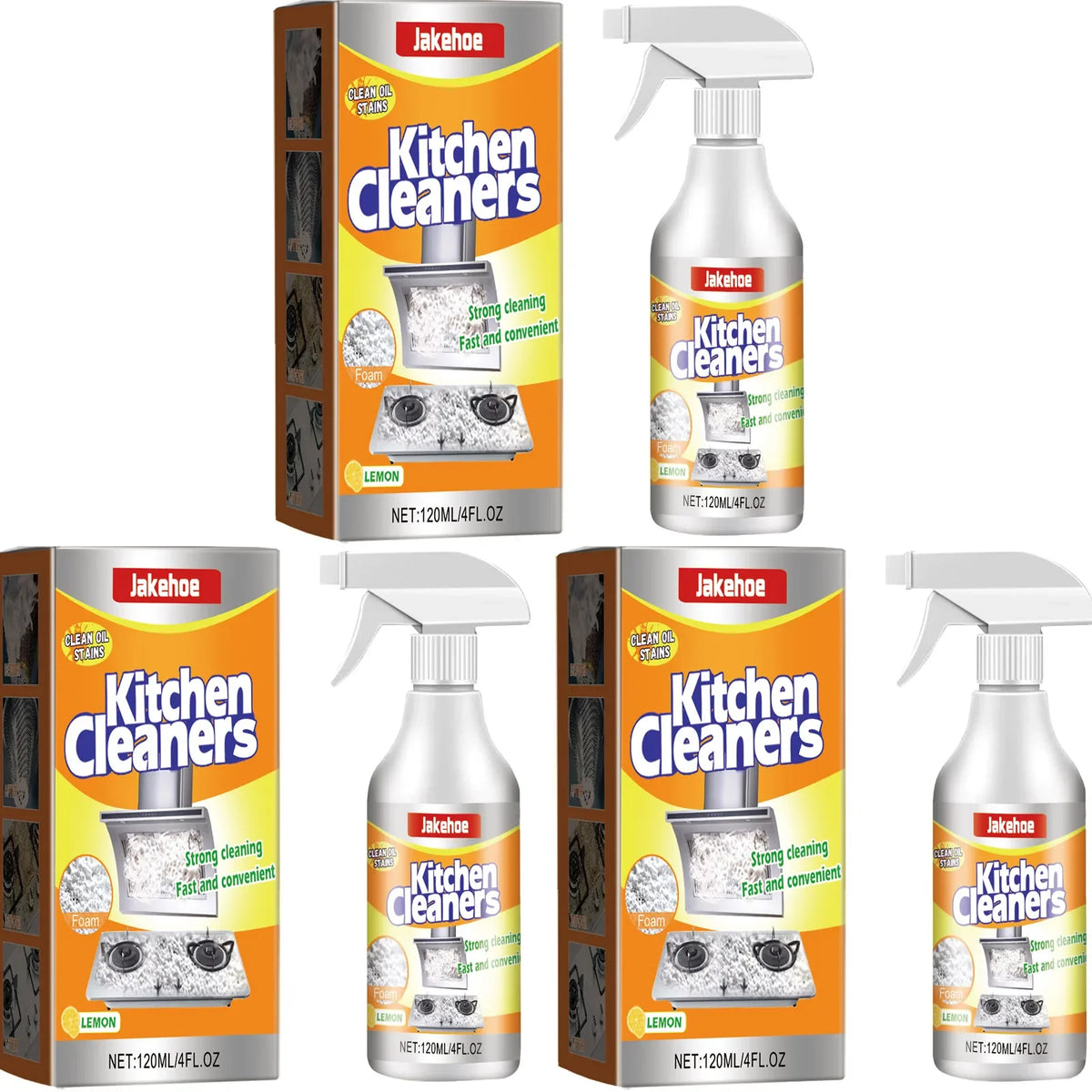 Kitchen Foam Cleaner – Powerful Grease & Oil Stain Remover Kitchen Foaming Cleaner Qme 3 X 120ml Boxed