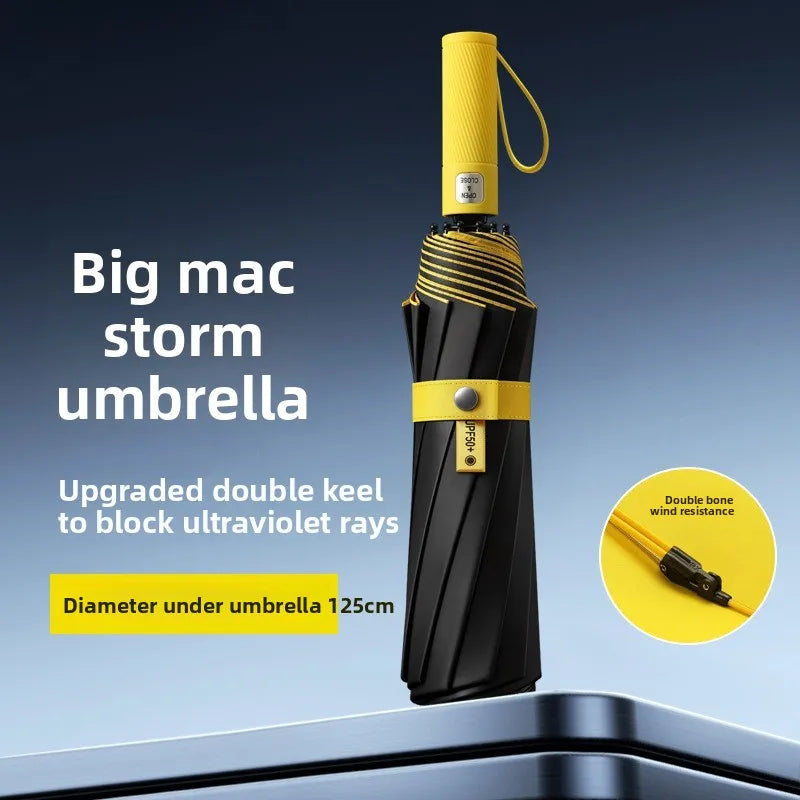 125cm Triple-Fold Double Layer Large Auto Umbrella – Sun & Rain Folding Umbrella Qst