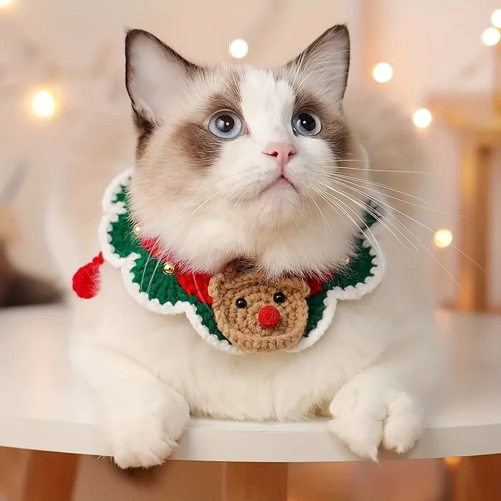 Christmas Cat Collar Scarf with Bell – Festive Pet Accessory Pet Collar Scarf Qme