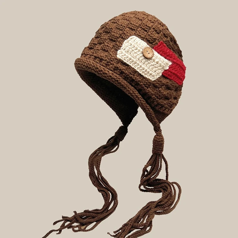 Women's Handmade Knitted Winter Hat – Crochet Ear Warmth Cap Knitted Winter Hat Qst A4