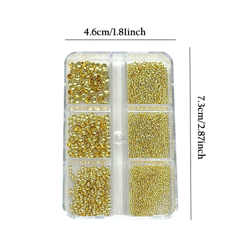 Gold Silver Half Round Rivet Nail Charms – 6-Grid Metal Beads Nail Art Charms Qst