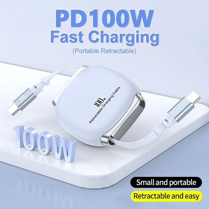 USB-C 100W Fast Charging Retractable Cable | Qme Retractable USB-C Cable Qme