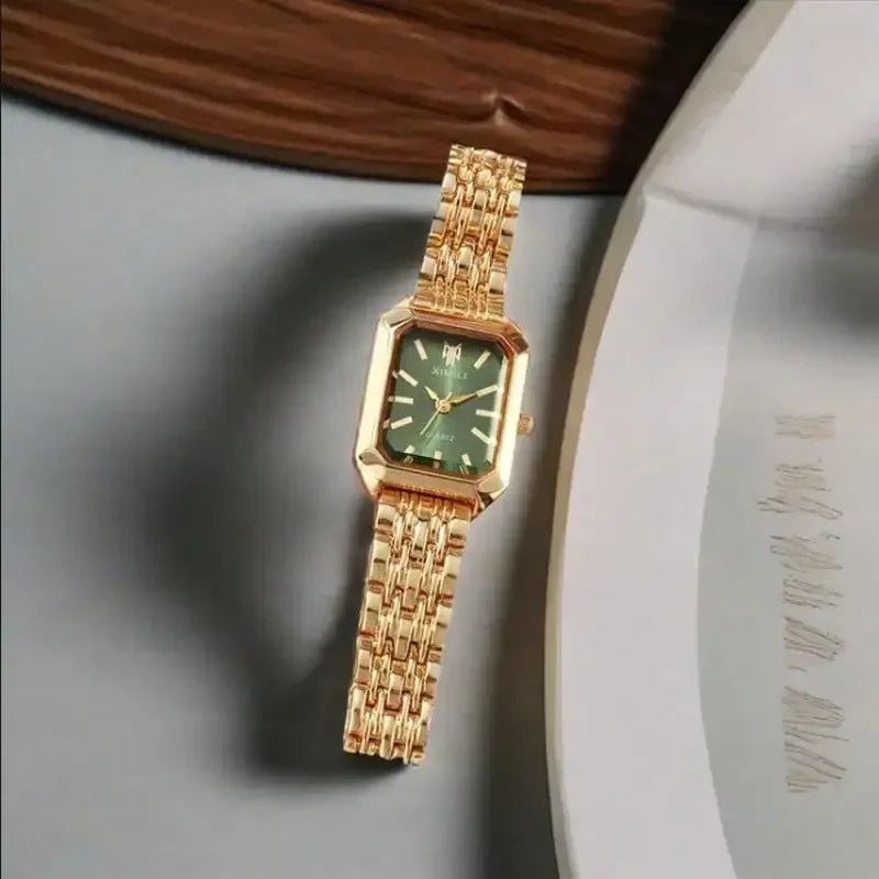 Light Luxury Steel Strip Women's Watch Green Pointer Dial Women's Fashion Watch Qme