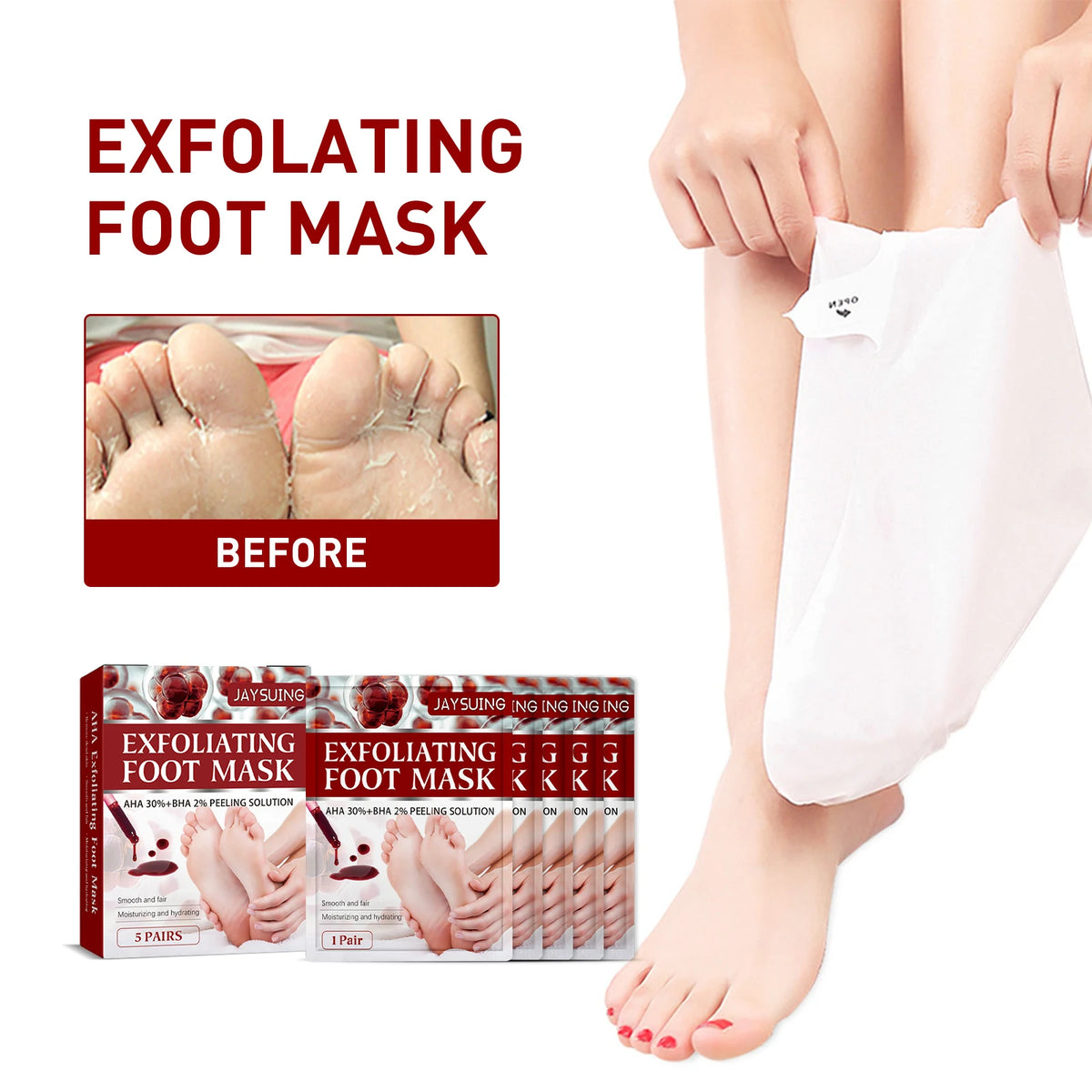 AHA Exfoliating Foot Peel Mask Booties – 5 Pairs Foot Peel Mask Qst
