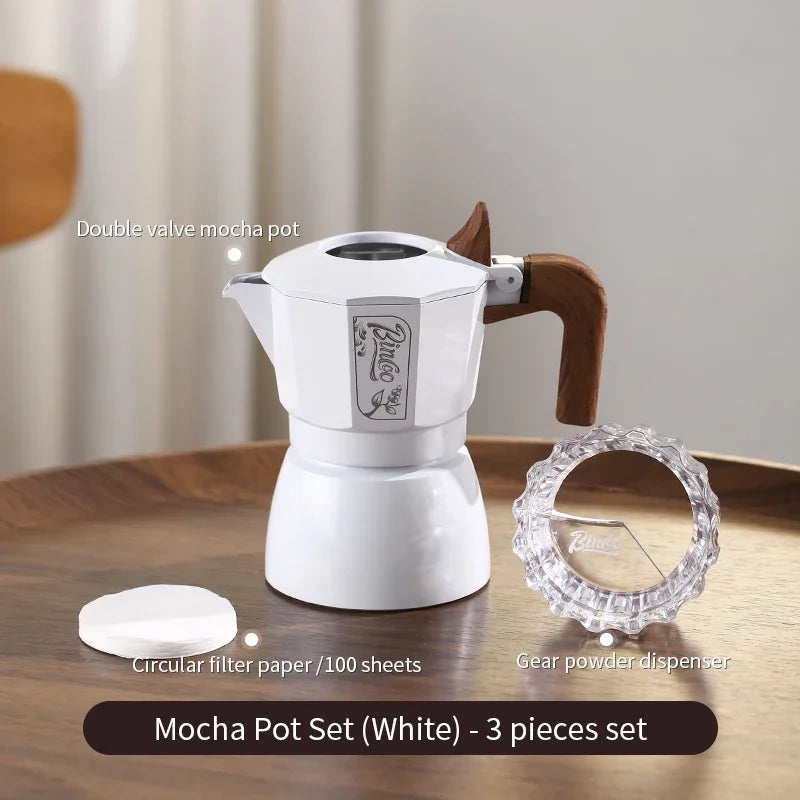 Bincoo 6-Color Moka Pot 2-Valve Espresso Starter Kit Stovetop Espresso Maker Qst White 3pcs