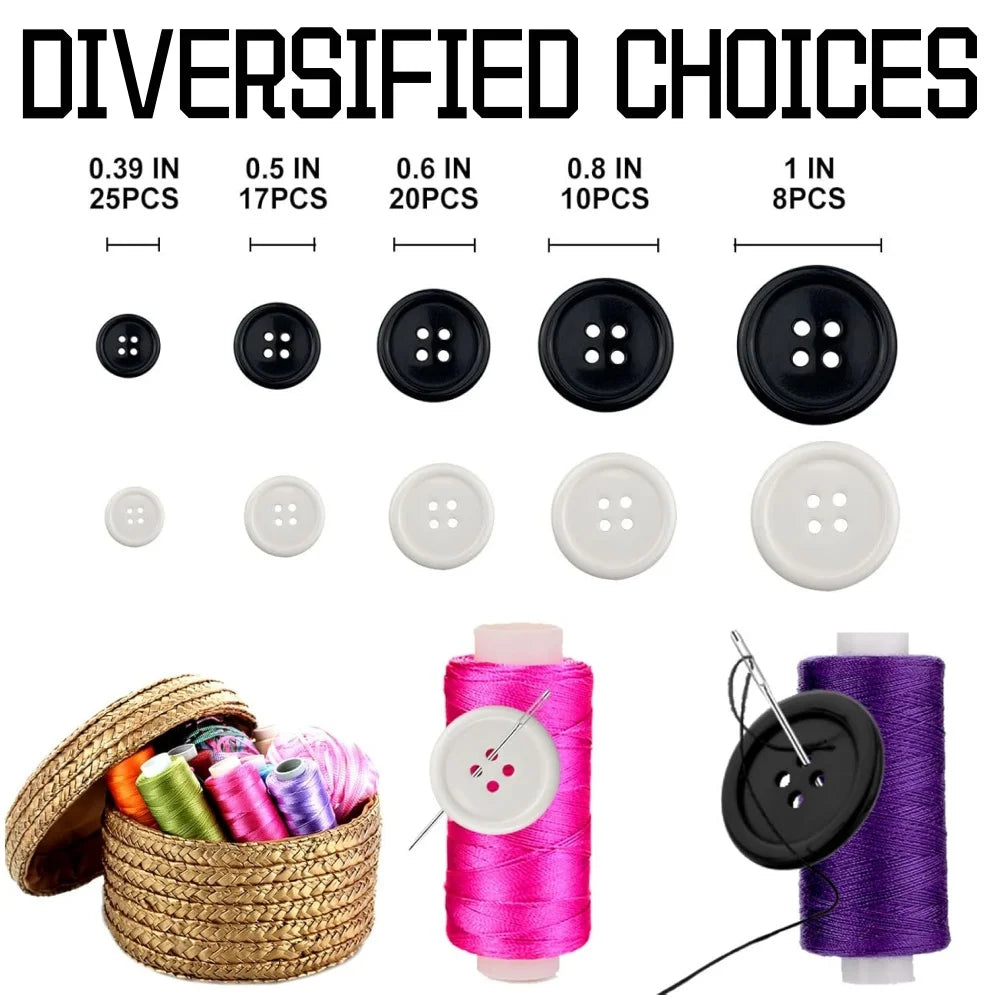 160pcs Round Resin Sewing Buttons 4-Hole Mixed 5 Sizes Black White Sewing Buttons Qme