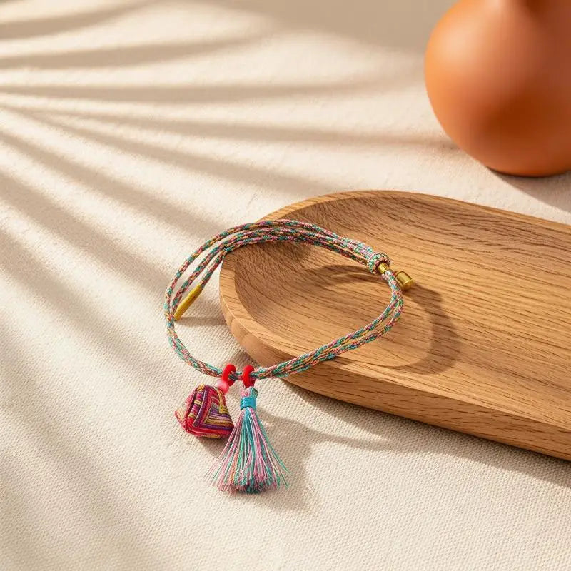 Handmade Colorful Friendship Bracelet – Adjustable Woven Tassel Friendship Bracelet Qst