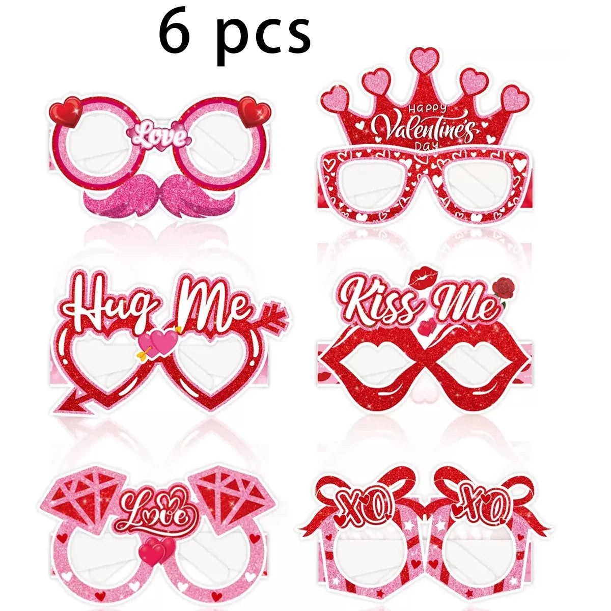 6 Valentine's Day Decorative Party Glasses – Various Styles Party Decorative Glasses Qme 6Pcs