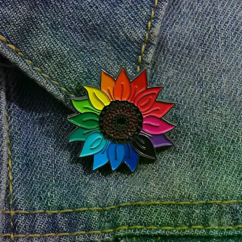 Rainbow Sunflower Enamel Lapel Pin | Alloy Brooch Badge Enamel Lapel Pin Qme