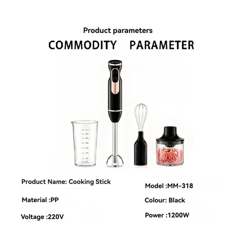 4-in-1 Immersion Blender 400W – Stick Mixer, Whisk & Chopper Immersion Blender Qst
