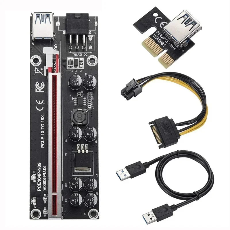 VER009S PCIe X1 to X16 Riser Card USB 3.0 4Pin 6Pin GPU Mining PCIe Riser Card Qme