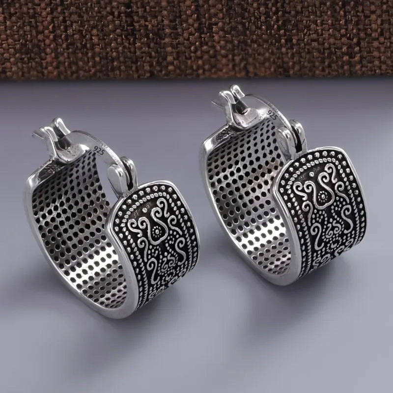 925 Sterling Silver Textured Flower Earrings – Gothic Vintage Sterling Silver Earrings Qme