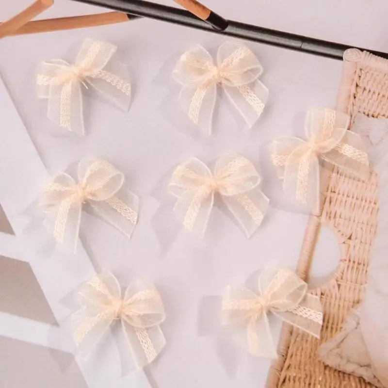 Mini Satin Mesh Ribbon Bows – Multicolor Lace DIY Craft Bowknot Craft Ribbon Bows Qme Beige