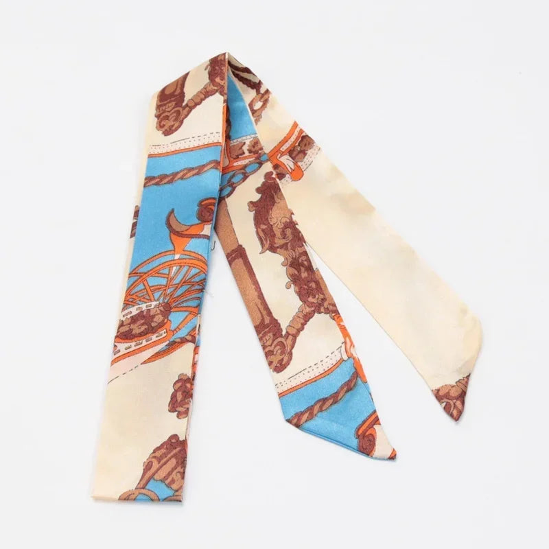 Women's Skinny Ribbon Scarf – Printed Polyester Hair Tie Ribbon Hair Scarf Qme A-16