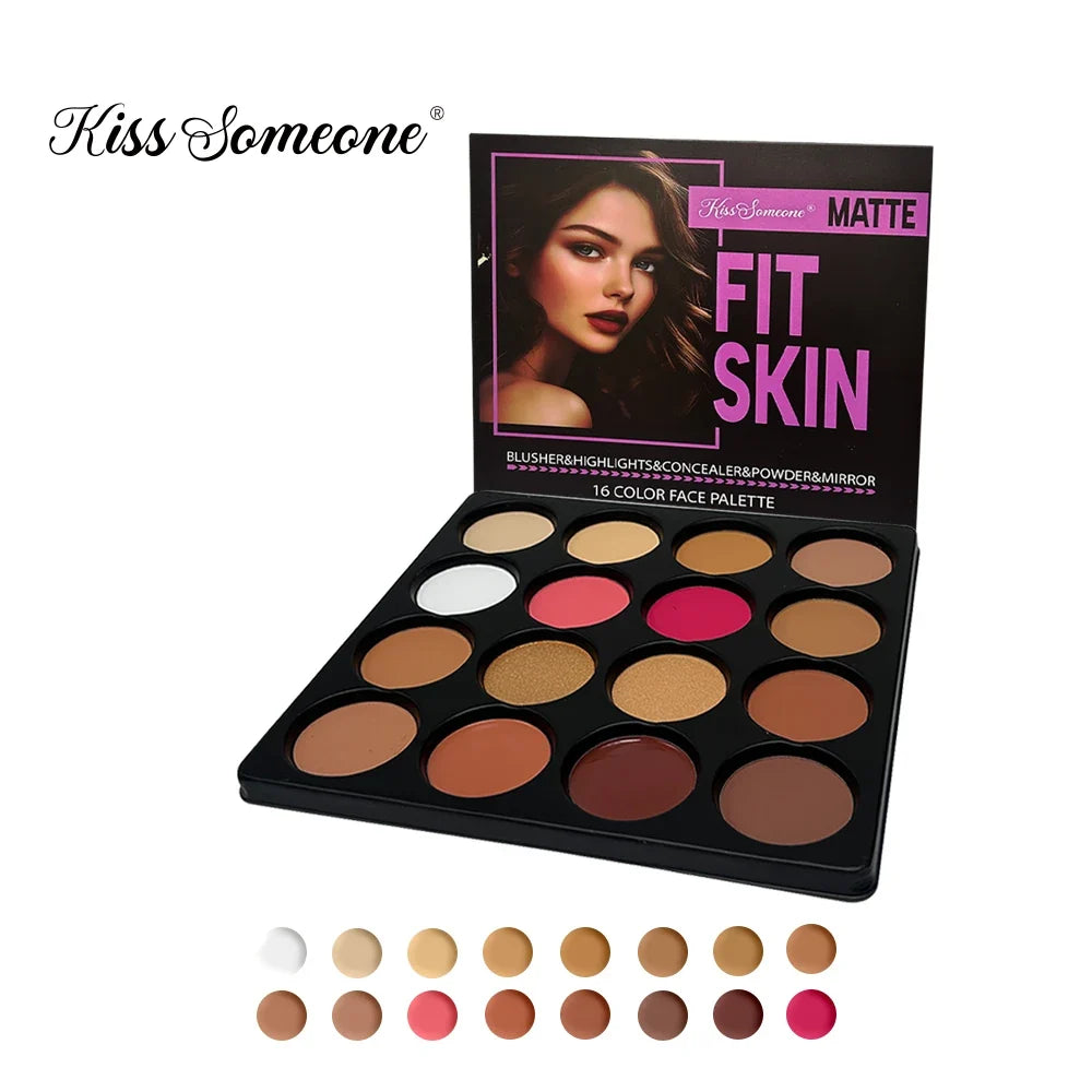 16-Color Blush Contour Highlighter Palette – Matte Face Powder Makeup Palette Qme 80g