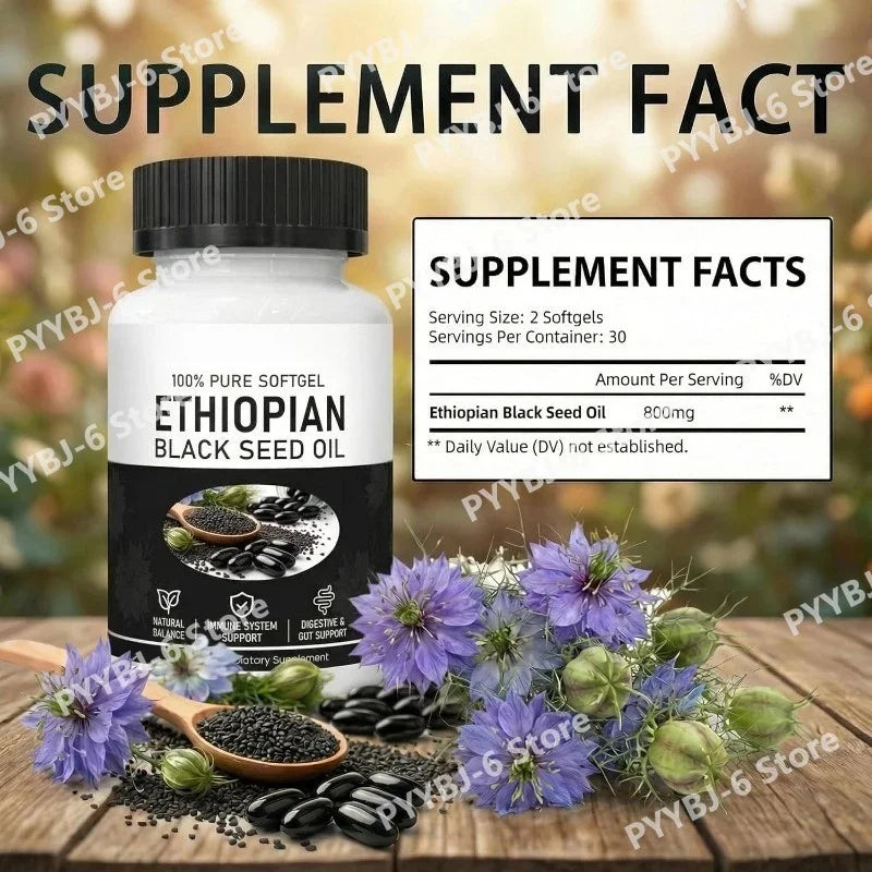 Ethiopian Black Seed Oil Organic Cold-Pressed 60 Softgels Black Seed Oil Supplement Qst