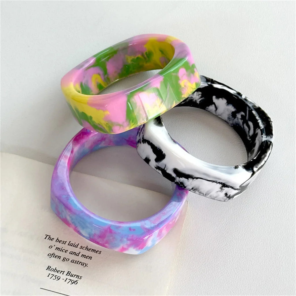 Colorful Geometric Wide Acrylic Bracelet – Bold Statement Jewelry Statement Bracelet Qme