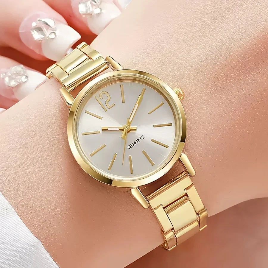 Women's Elegant Gold Quartz Watch & Jewelry Set | 6-Pcs Jewelry Gift Set Qme