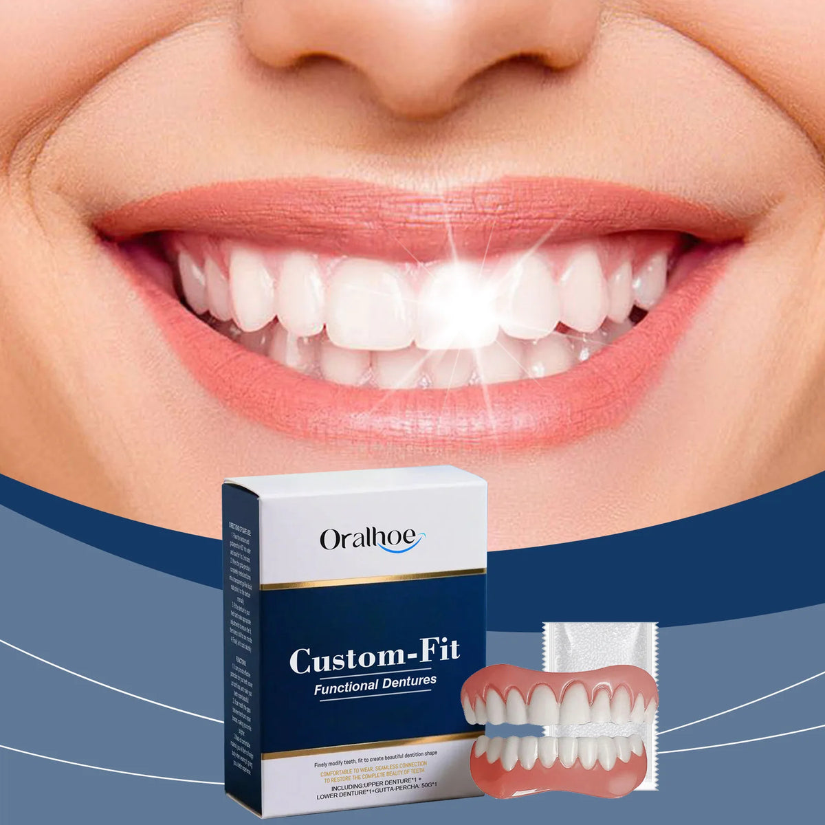 Oralhoe Soft Silicone Denture Kit – Upper & Lower Set Cosmetic Denture Kit Qst