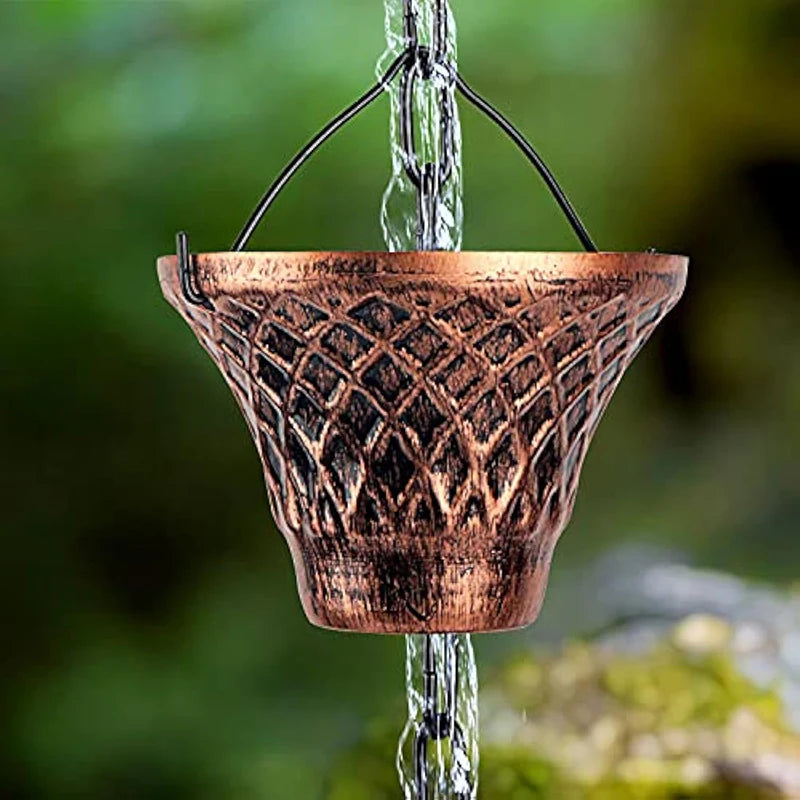 12-Cup Copper-Plated Metal Rain Chain – Gutter Downspout Rain Chain Qst