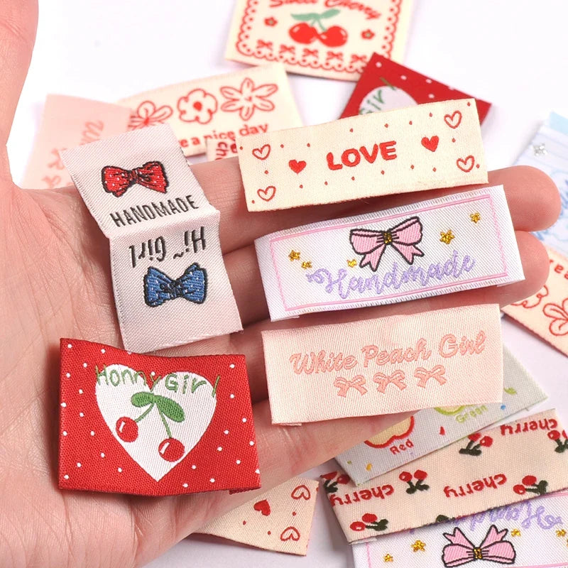 18 Cherry Peach Fabric Sew-On Labels | DIY Craft Tags Fabric Sew-On Labels Qme