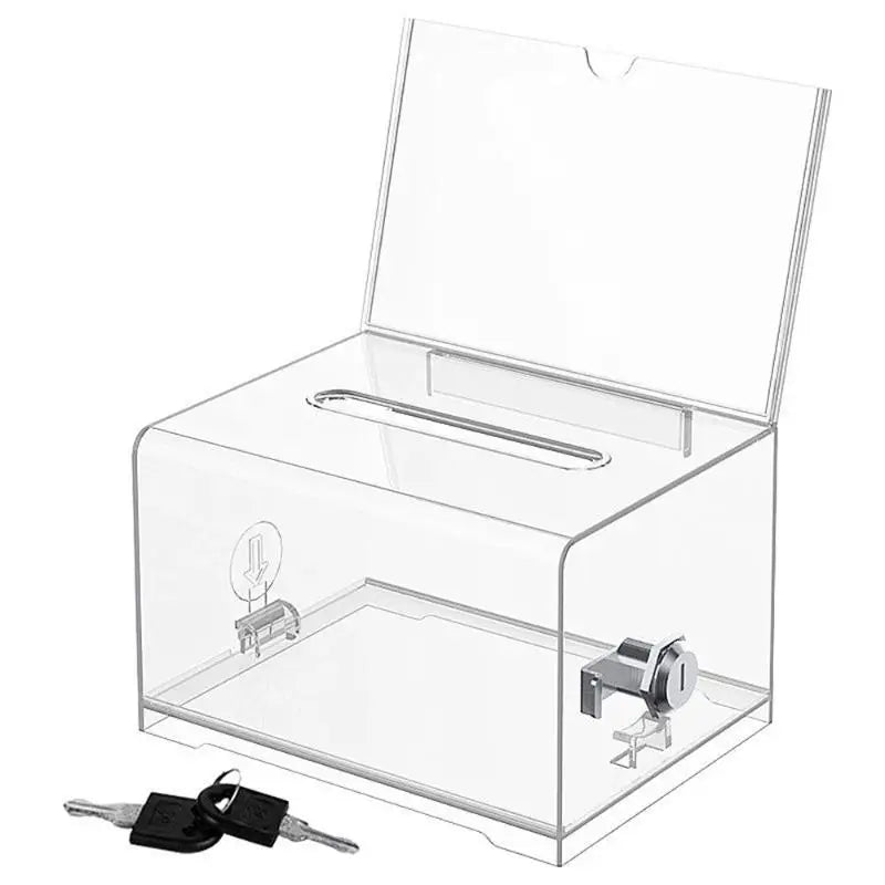 Acrylic Ballot Box Tip Jar with Lock & Sign Holder Acrylic Ballot Box Qme A