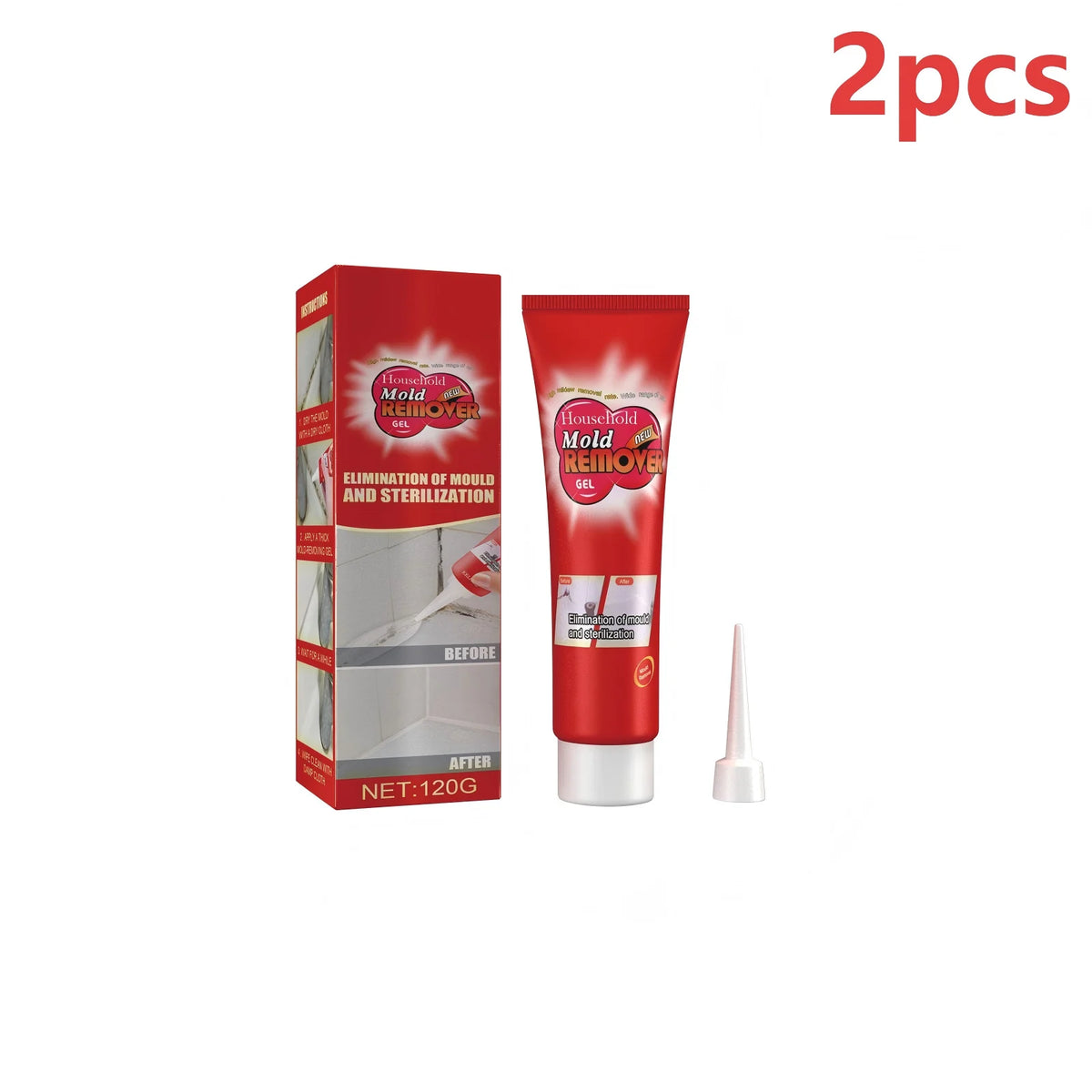 Mold & Mildew Remover Gel 120g – No-Scrub Cleaning Paste Mold Remover Gel Qst 2pcs