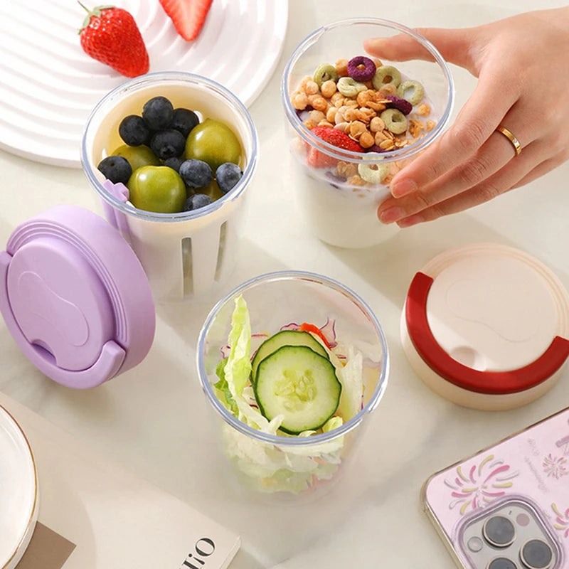 Portable Salad Cup with Drainage, Lid & Fork – Leak-Proof Food Storage Cup Qst