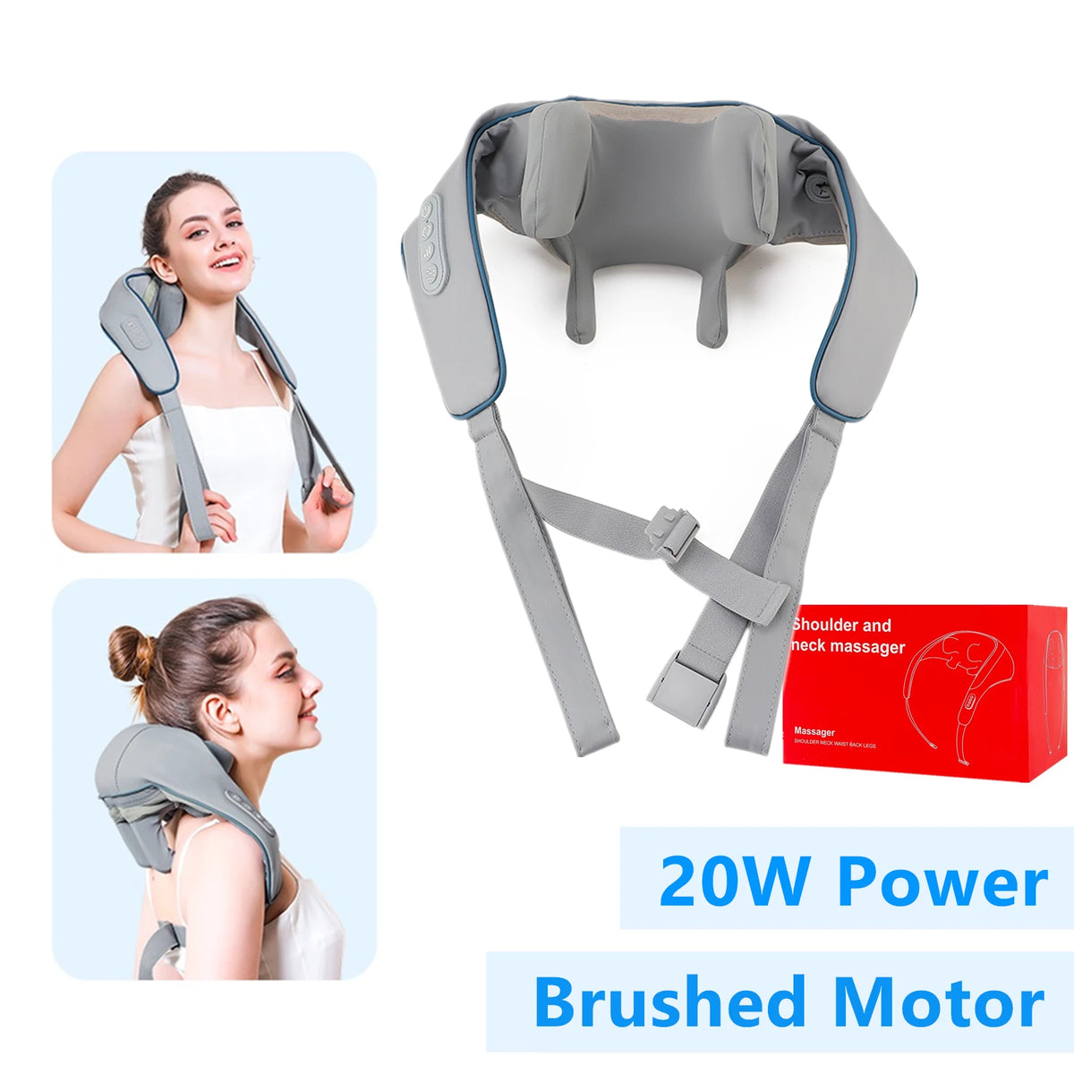 Foreverlily 26W Brushless Wireless Neck & Shoulder Massager Shawl Neck Shoulder Massager Qst 20W-Grey