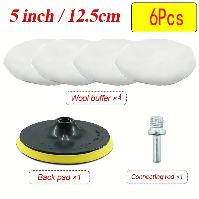 6-Piece Car Polishing Pads & Waxing Sponge Disc Set – Wool Car Polishing Pad Set Qme 5 inches 6pcs