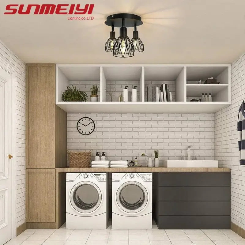 Black Iron Farmhouse LED Ceiling Light Fixture – E14 Lamp Ceiling Light Fixture Qme