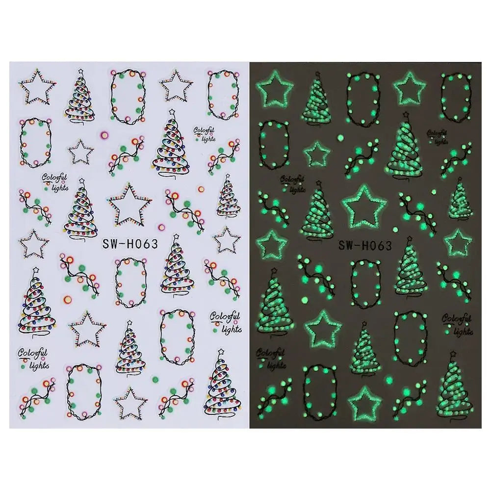 Glow-in-the-Dark Christmas Nail Art Stickers – Stars & Trees Nail Art Stickers Qme B China